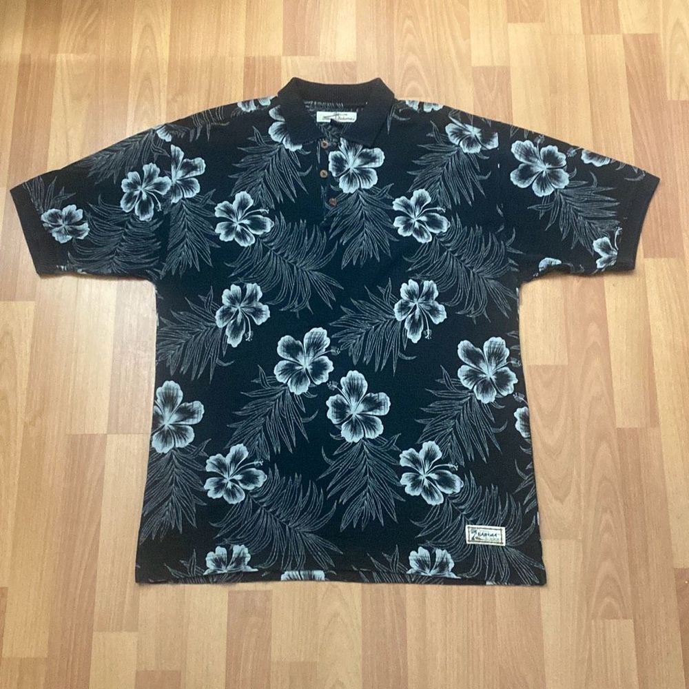 Tommy Bahama Tropical Hawaiian Floral Polo Shirt Silk & Cotton Blend Men Medium